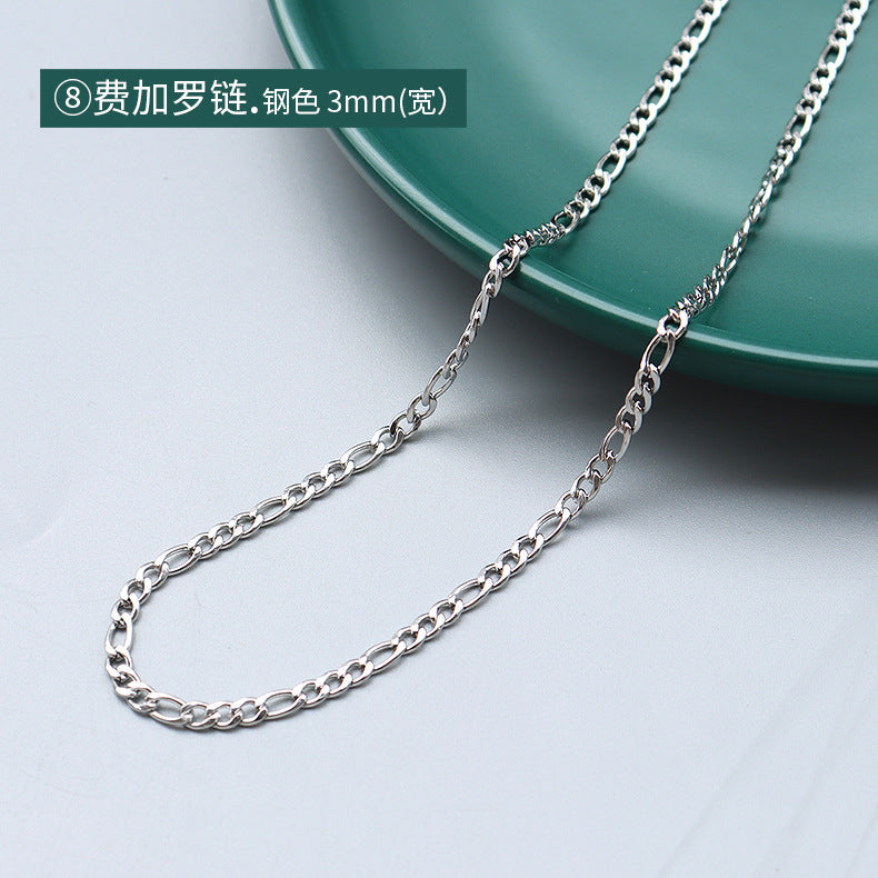 Cross chain Snake bone chain Twist chain Box chain Variety necklace Women's titanium steel plated 18K gold plain chain Clavicle chain jewelry 99