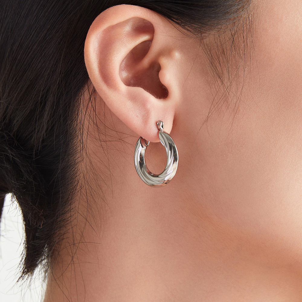 Fashion Commuter Simple Personality Twist Earrings Titanium Steel Gold Plated Geometric Multi-layer Texture Design Sense Earrings