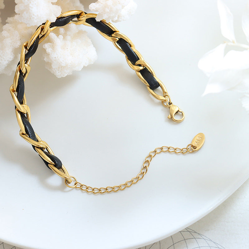 Trendy woven leather rope necklace personalized fashion bracelet little sister cold wind accessories jewelry set