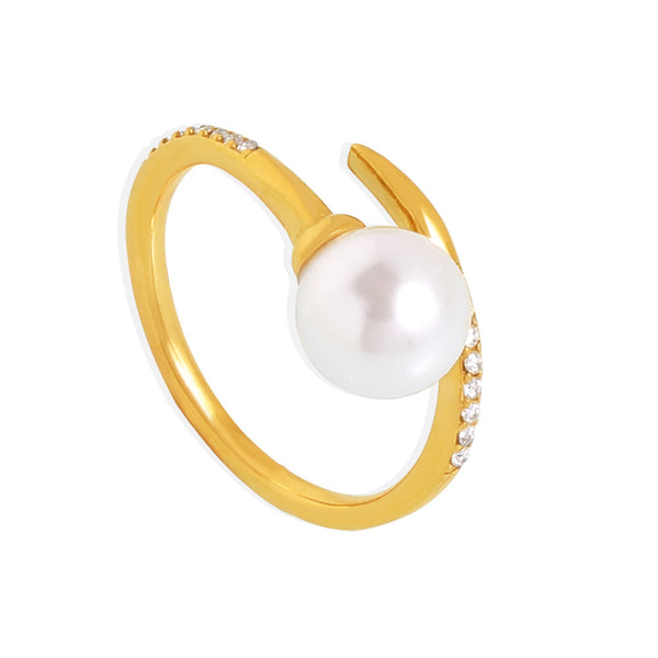 Exquisite and elegant micro-inlaid zircon Shijia pearl open ring for women, niche light luxury titanium steel ring jewelry wholesale 99