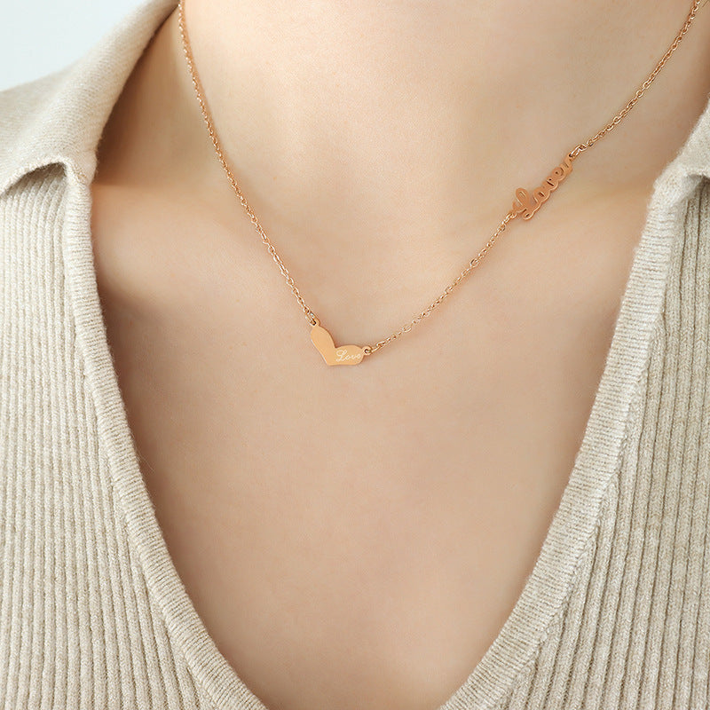 English love peach heart loveu pendant necklace women's niche titanium steel clavicle neck chain jewelry P799