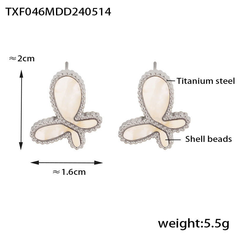 Elegant temperament gentle personality jewelry inlaid with white shell design butterfly pendant titanium steel gold-plated jewelry set