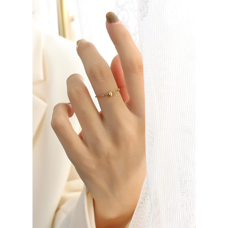 Minimalist style Greek lucky small steel ball ring tail ring titanium steel 18k gold jewelry personalized index finger ring A185