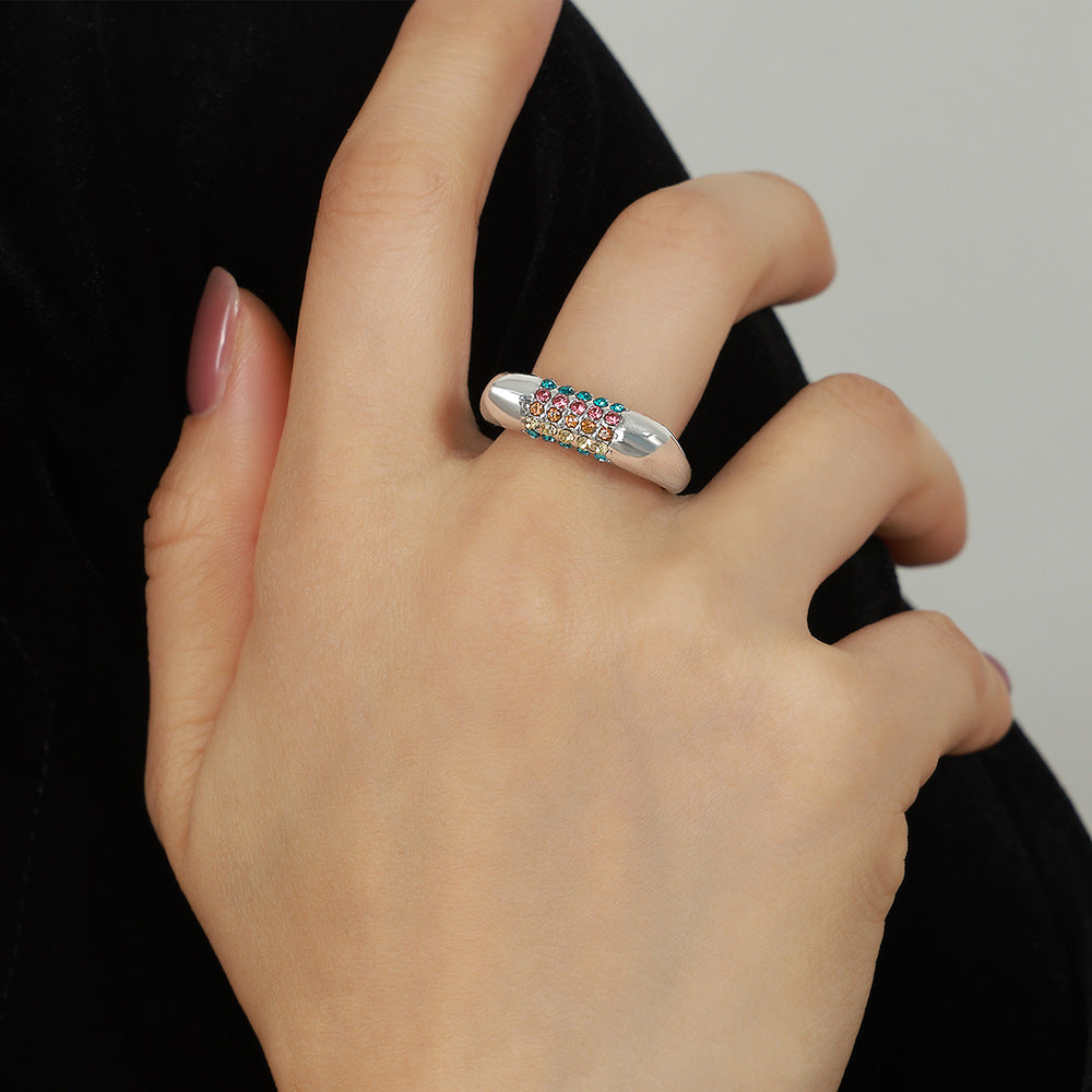 New fashion light luxury niche titanium steel gold-plated with colored diamonds geometric ring ring simple personalized jewelry female pp