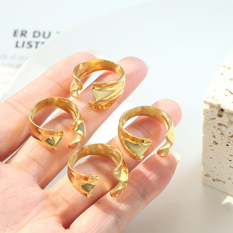 Cold wind personality special-shaped opening ring women's fashion simple ins titanium steel plated 18k gold ring jewelry women