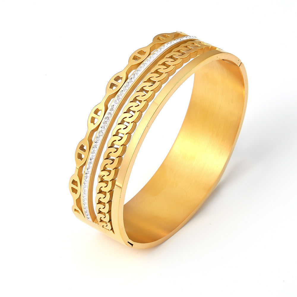 Hot-selling NK chain Japanese character buckle bracelet sticky diamond exaggerated light luxury wind titanium steel plated 18k gold non-fading bracelet 9