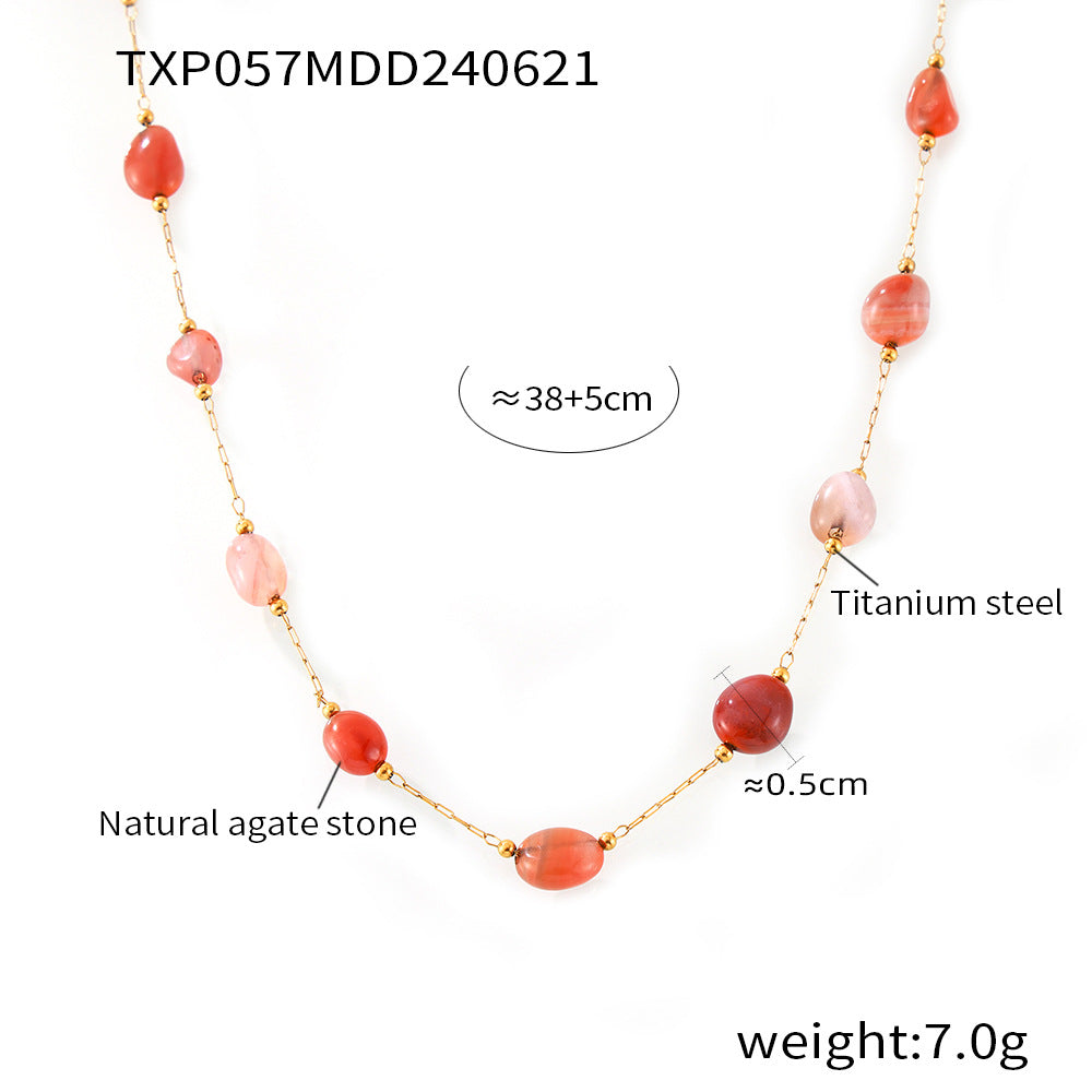 Personality, elegance, temperament jewelry, natural agate stone, handmade beaded design, titanium steel jewelry set