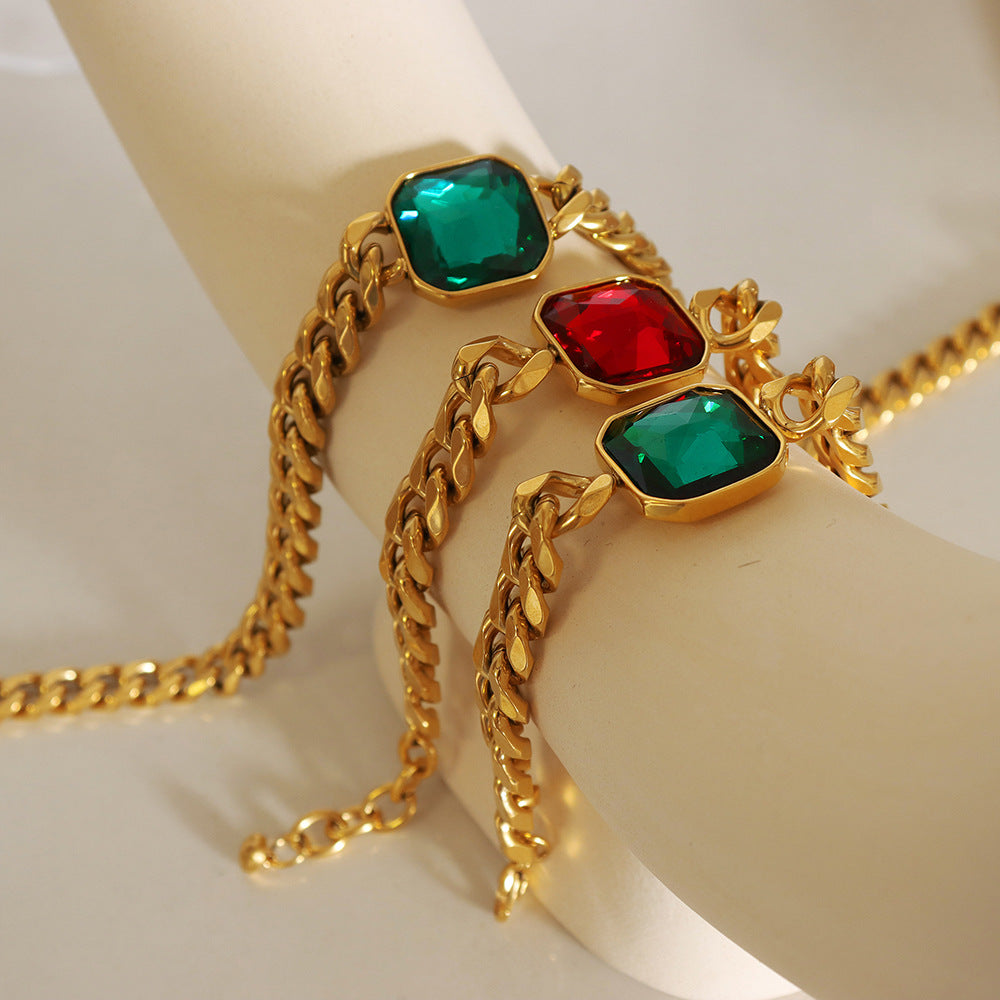 New personalized niche light luxury cross-border clavicle chain color zircon simple titanium steel bracelet jewelry women