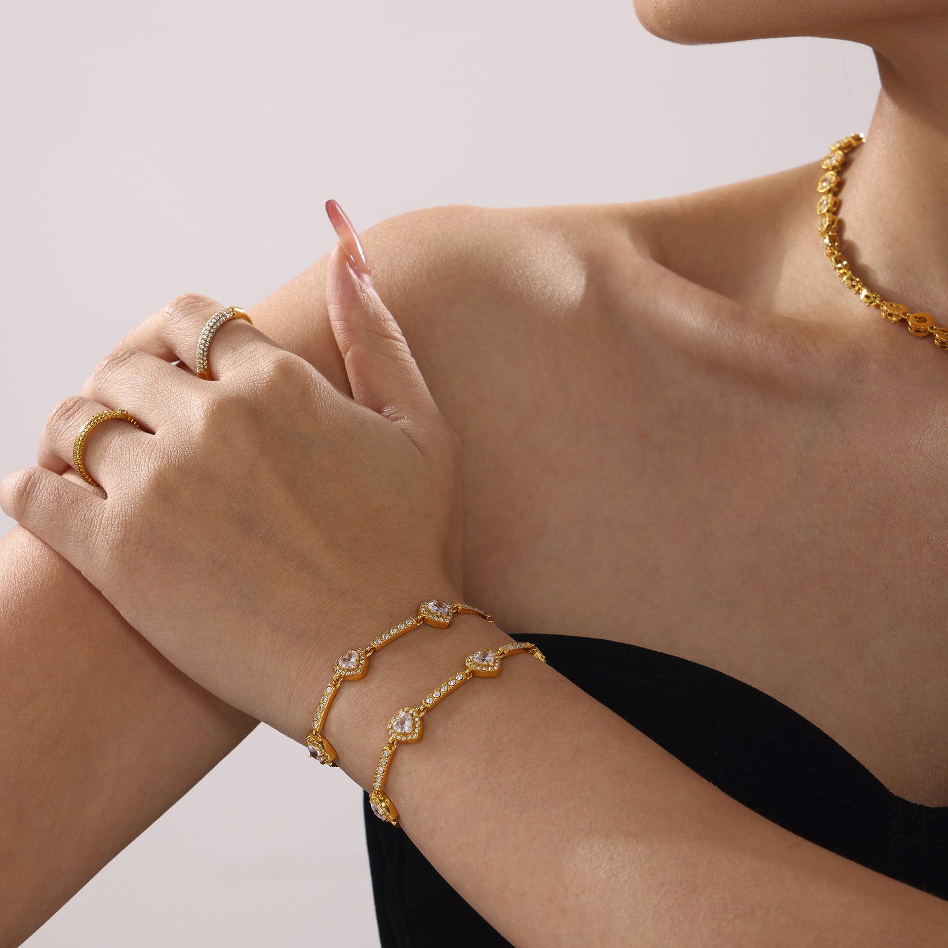 Hot-selling love zircon stainless steel full diamond bracelet hand-inlaid 18K real gold jewelry