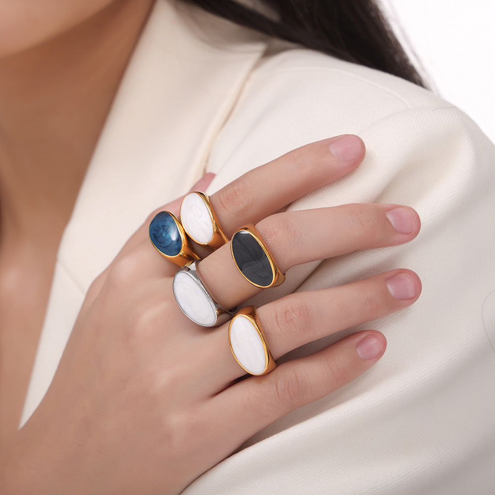 Retro fashion personalized titanium steel gold-plated geometric enamel color glaze ring ring jewelry wholesale women