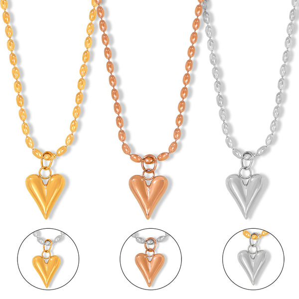 Fashion Simple Temperament Elegant Rice Bead Chain Jewelry Geometric Love Pendant Titanium Steel Gold Plated Casual Wind Necklace