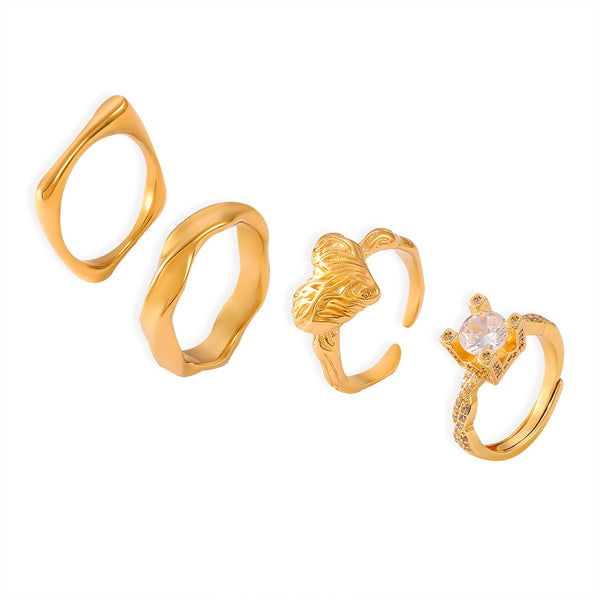 Fashion niche light luxury temperament zircon ring titanium steel gold-plated geometric texture design ring