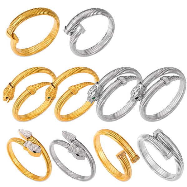 Hot-selling niche personalized opening bracelet inlaid with zircon design sense goose throat shape titanium steel jewelry set pp