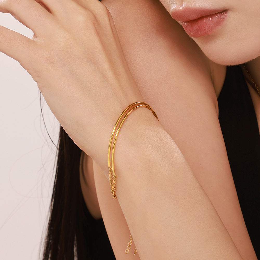 Very fine coil bracelet niche fashion ins wind hand ring stainless steel PVD electroplated real gold jewelry spot female 99