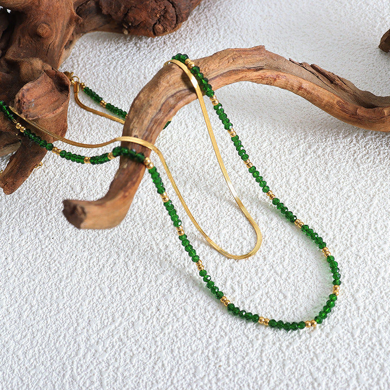 Internet celebrities with the same ethnic style retro fashion personality double stacked necklace glass stone exquisite temperament pp