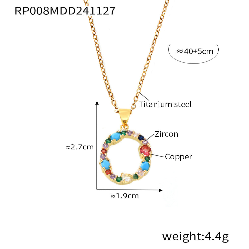 European and American cross-border copper micro-inlaid colored zircon 26 English letters personalized individual pendant niche hip-hop collarbone chain pp