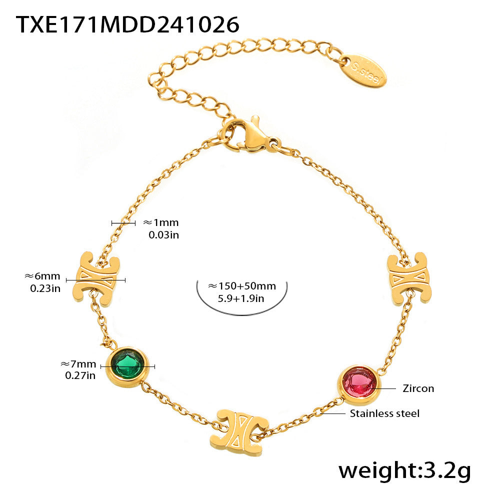 Double C Mixed Color Stainless Steel Zircon Necklace Bracelet Set PVD Electroplating Real Gold Color Retaining Light Luxury Jewelry