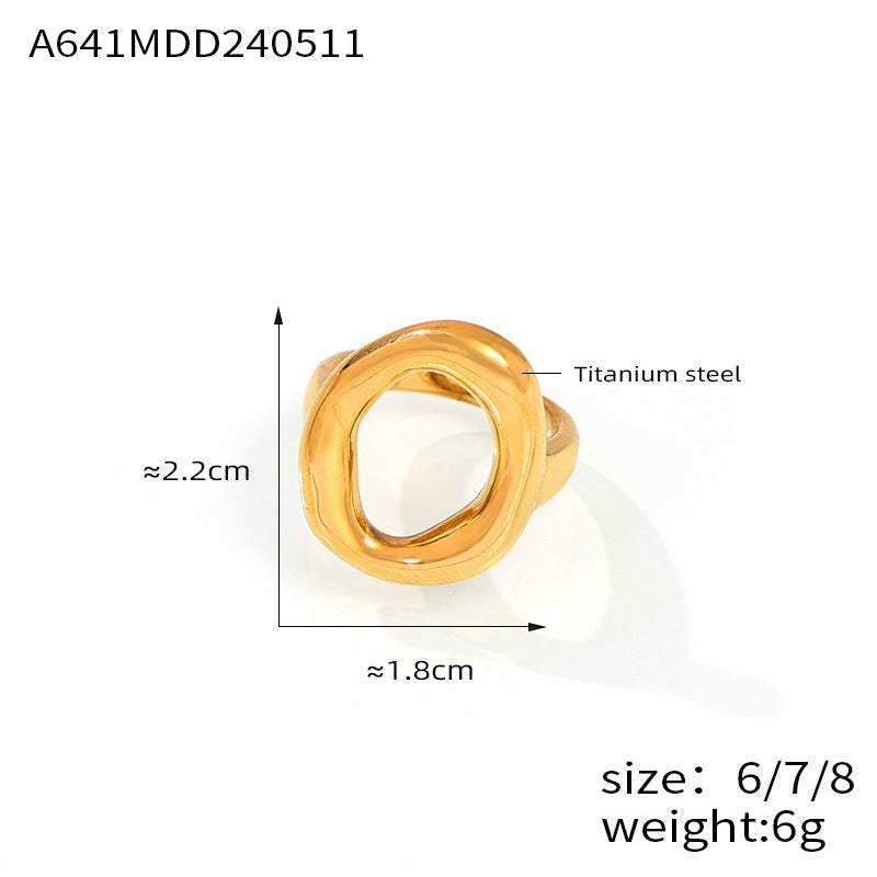 Version Casual Minimalist Design Jewelry Geometric Hollow Irregular Ring Titanium Steel Gold Plated Ring 99