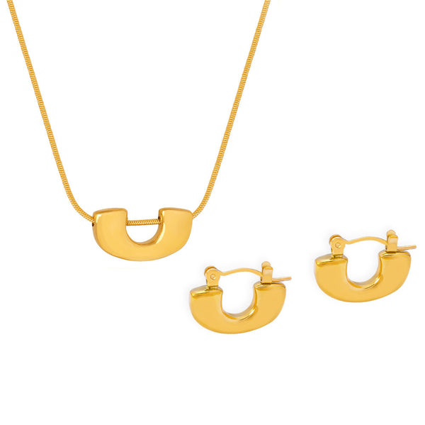 New U-shaped pendant collarbone necklace earrings niche geometric stainless steel plated 18k real gold jewelry set pp