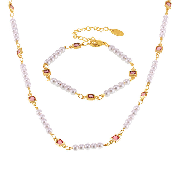 Copper PVD plated 18K real gold zircon bead collarbone necklace bracelet creative girl new daily jewelry