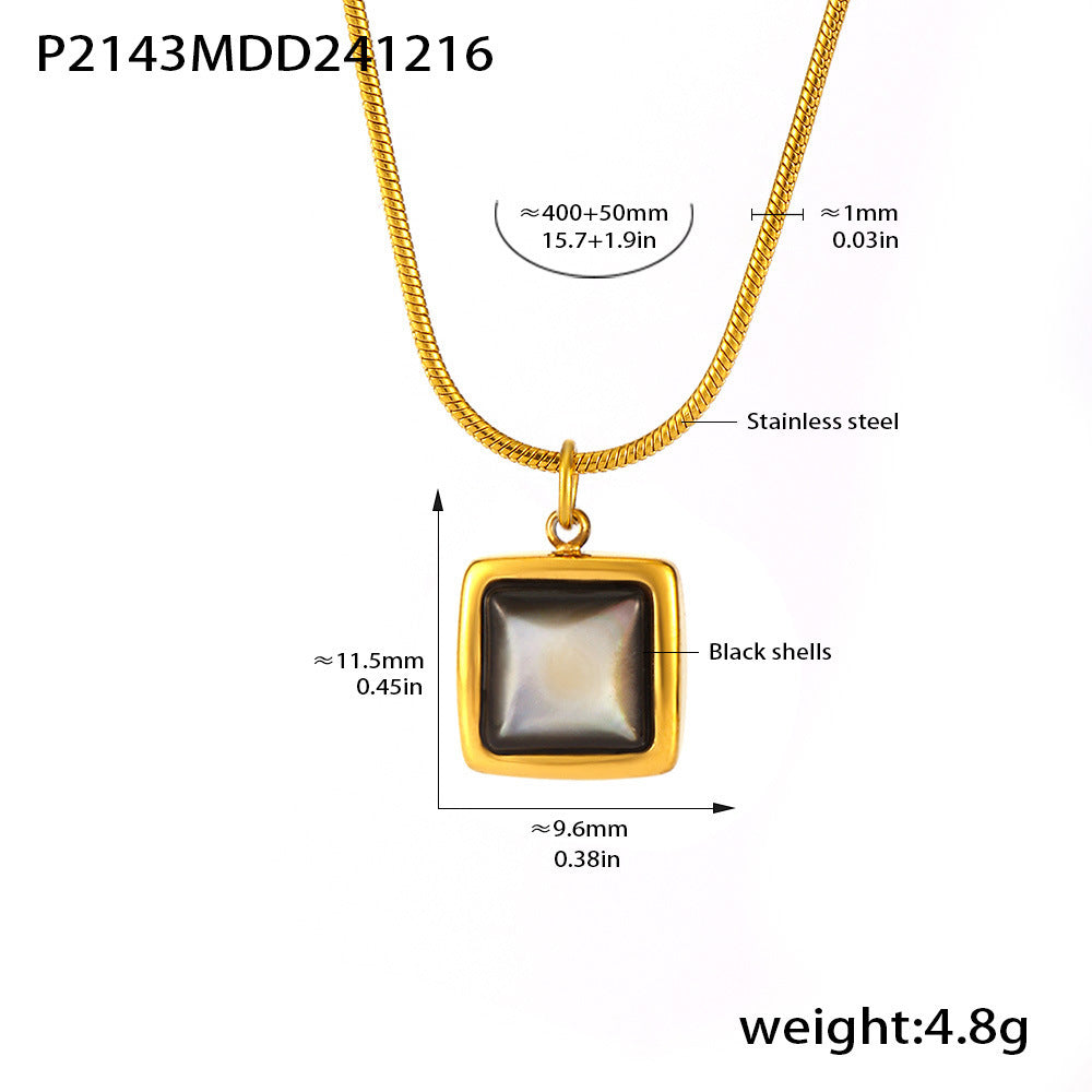 Titanium steel jewelry black shell malachite square brand collarbone chain light luxury fashion commuter necklace accessories women