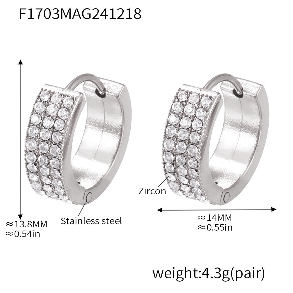 Autumn and winter new Gypsy donut stainless steel zircon earrings PVD electroplating 18K real gold temperament earrings 99