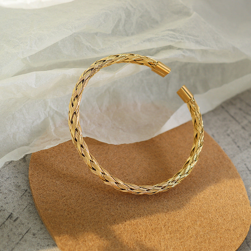 Trendy design woven DIY handmade bracelet, titanium steel plated 18k gold niche versatile personalized bracelet Z224