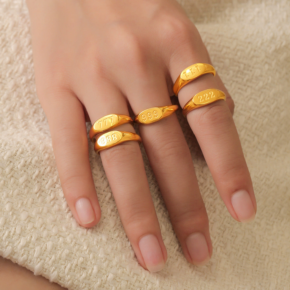 Chic style personality minimalist style elegant index finger ring lucky number three consecutive design sense titanium steel gold-plated ring