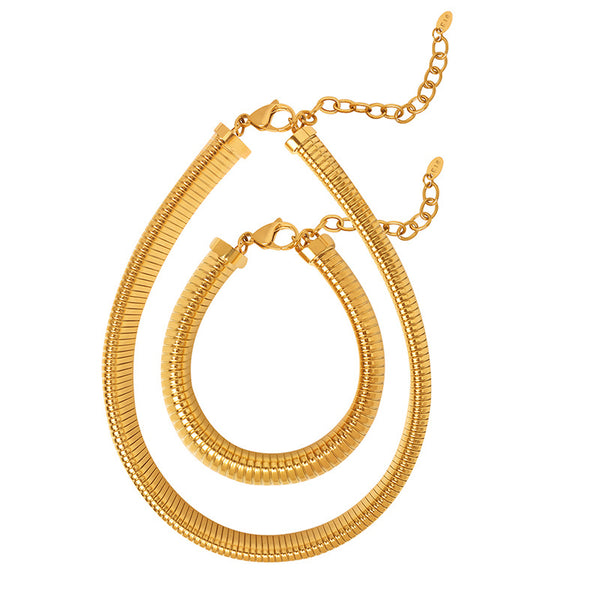 Exaggerated design personalized fashion necklace titanium steel electroplated 18K gold thick wide trend bracelet jewelry set