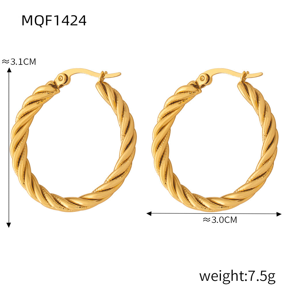 New fashion simple cold wind niche design titanium steel gold-plated twist pattern exaggerated earrings jewelry wholesale 99