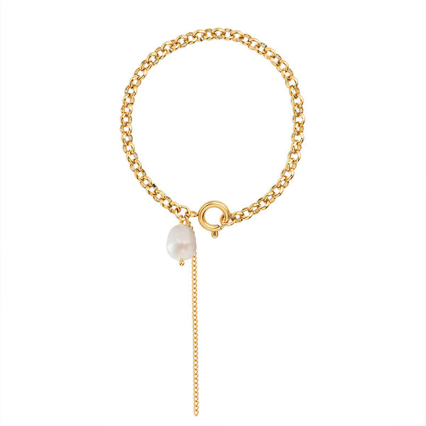 Light luxury fringed bracelet Baroque freshwater pearl jewelry women's titanium steel plated 18K gold personality versatile