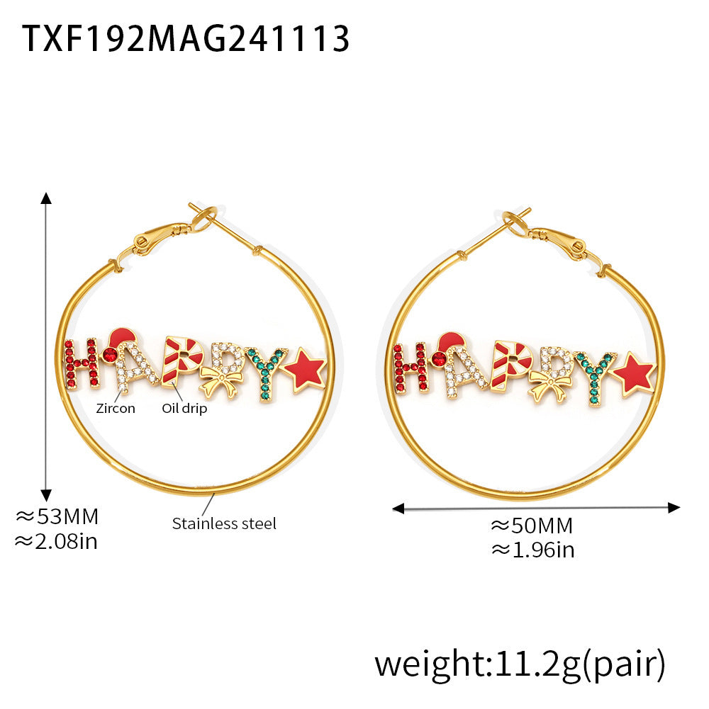 Christmas jewelry enamel glaze inlaid zircon HAPPY letter necklace bracelet earrings European and American set