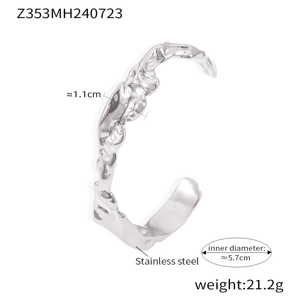 Hot Sale Irregular Beating Wave Pattern Bracelet Personalized Opening Stainless Steel Plated 18K Gold Jewelry Women's PP
