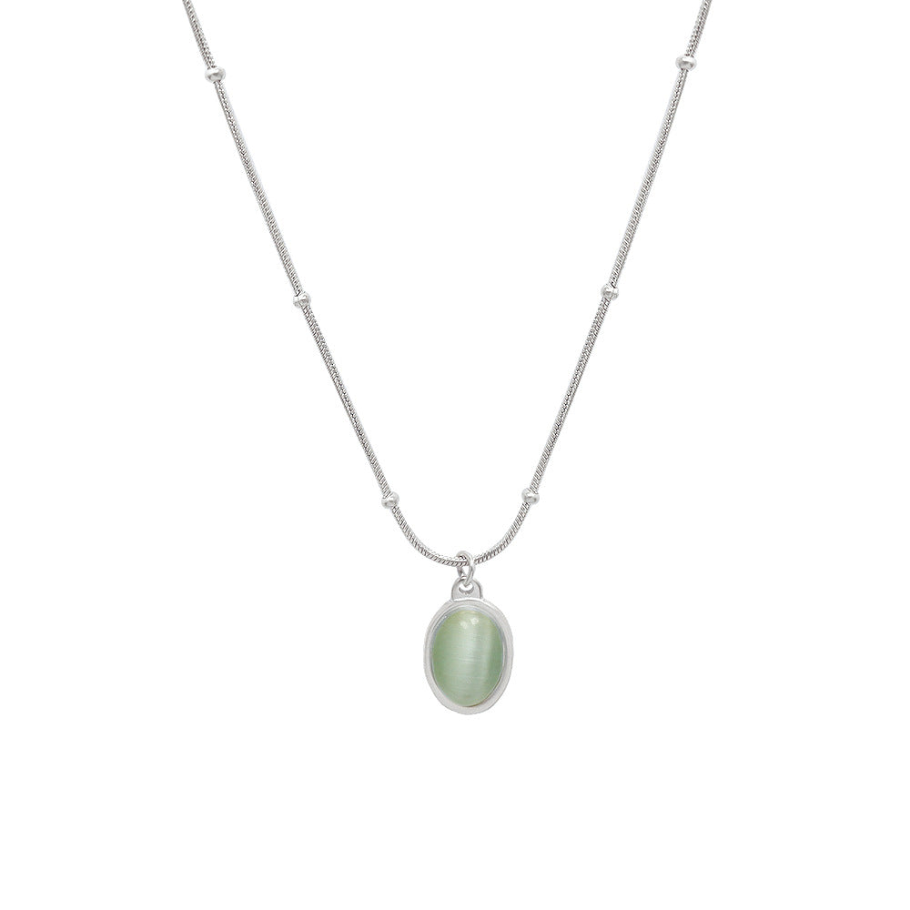 Retro style premium sense niche versatile 18k gold collarbone chain opal oval pendant titanium steel necklace female 99