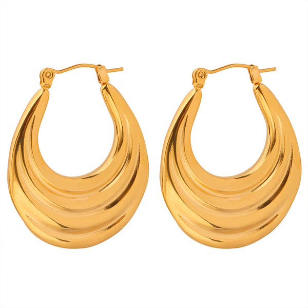 New Simple Personality Titanium Steel Gold Plated Geometric Design U-shaped Earrings Ring Striped Earrings Women's Jewelry