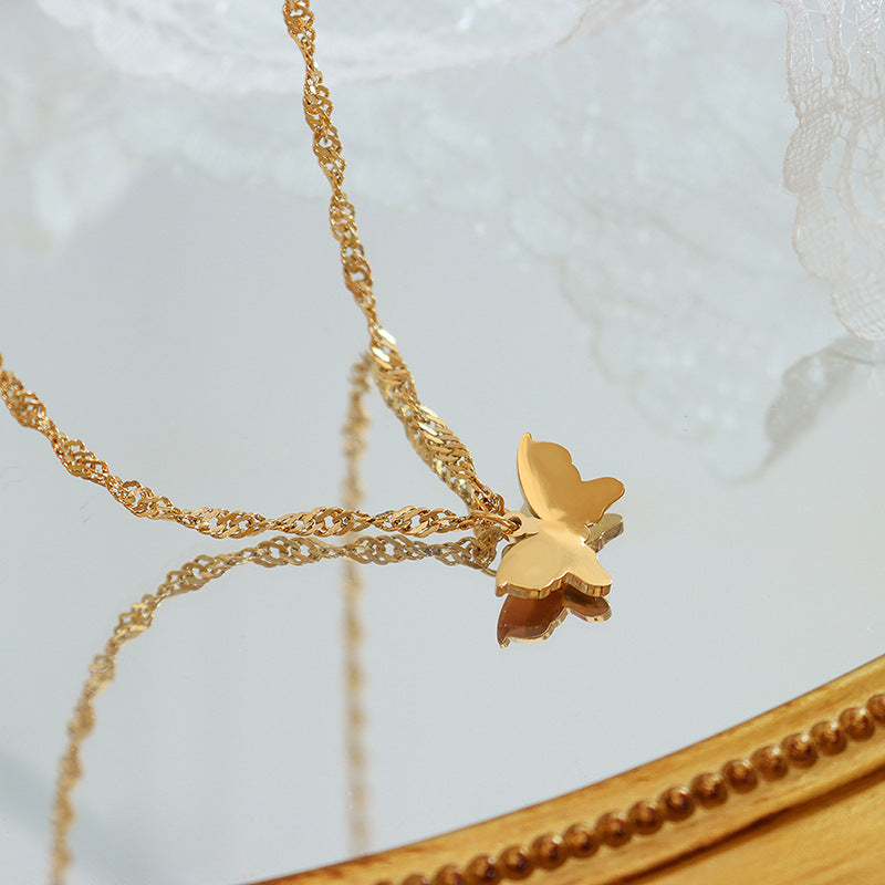 Trendy style personality temperament dancing fairy butterfly titanium steel gold-plated necklace niche design short jewelry woman