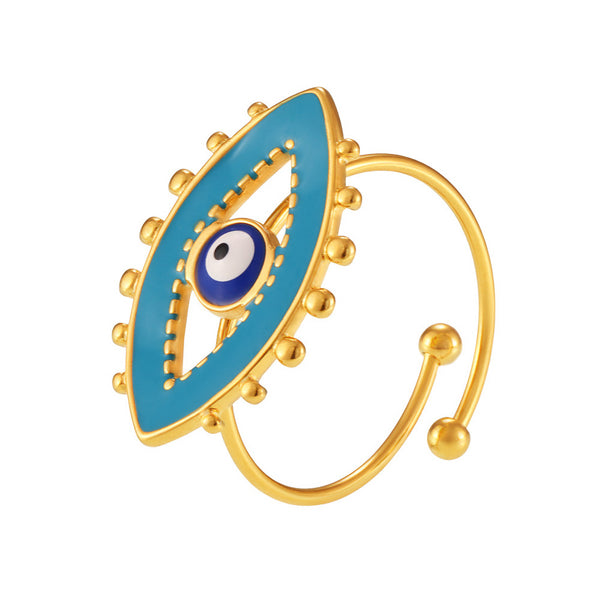 New personality evil blue eye ring fashion popular stainless steel plated real gold open ring women pp