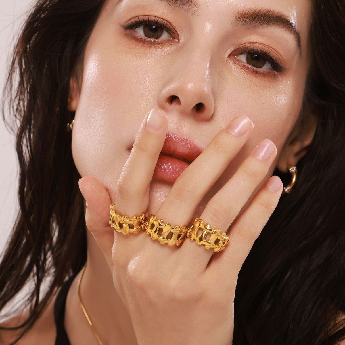 Hollow woven heavy industry open ring stainless steel electroplating 18k real gold trend index finger ring spot wholesale 99