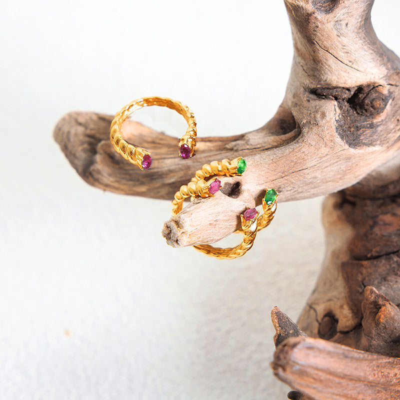 New personalized non-fading electroplated titanium steel twist thread inlaid with colored spar personalized opening ring female