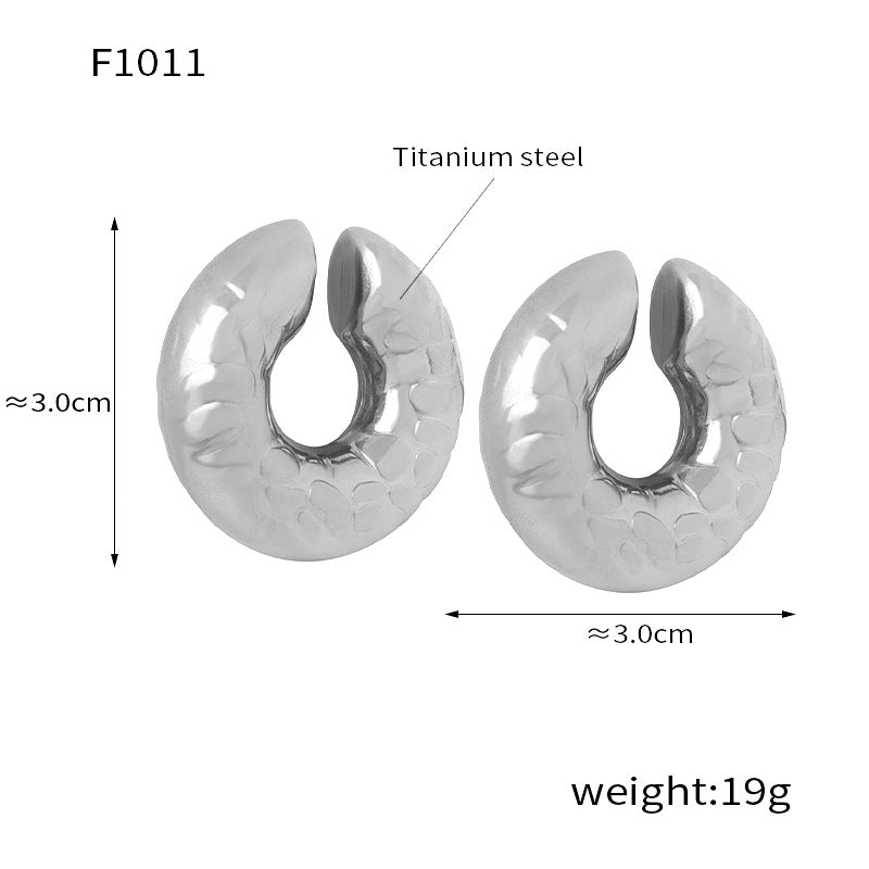 New exaggerated personality fashion versatile titanium steel gold-plated geometric U-shaped striped enamel drip earrings jewelry