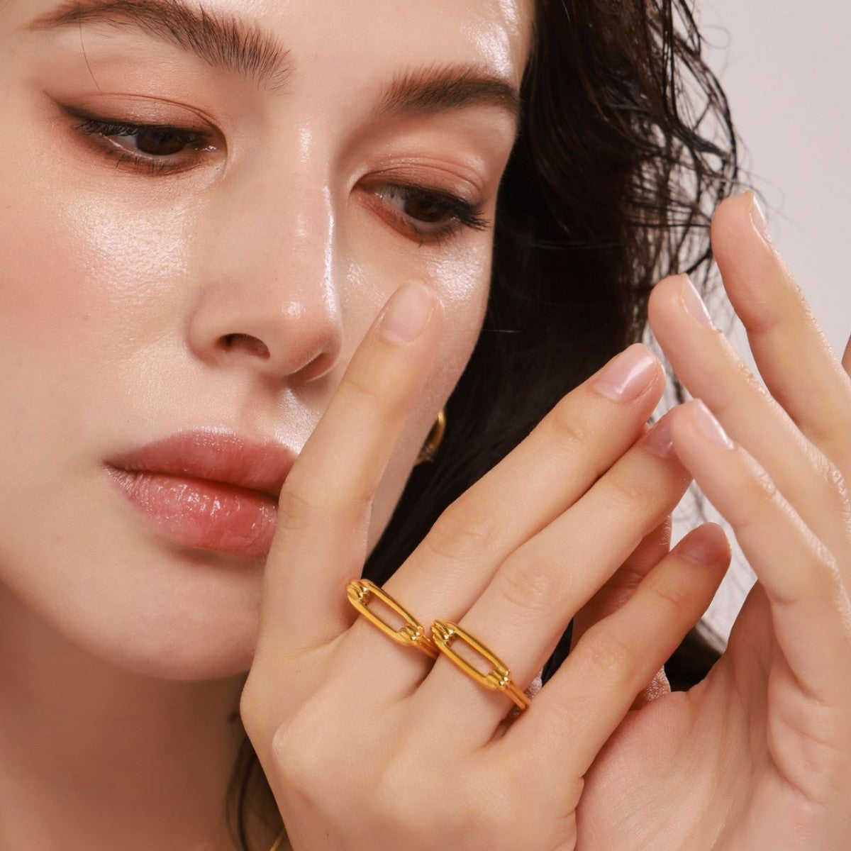 Rectangle Geometric Hollow Ring Fashion Personality Stainless Steel 18K Real Gold PVD Plated Index Finger Ring Spot pp