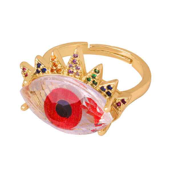 New retro light luxury copper material devil's eye inlaid zircon opening adjustable ring jewelry women's wholesale