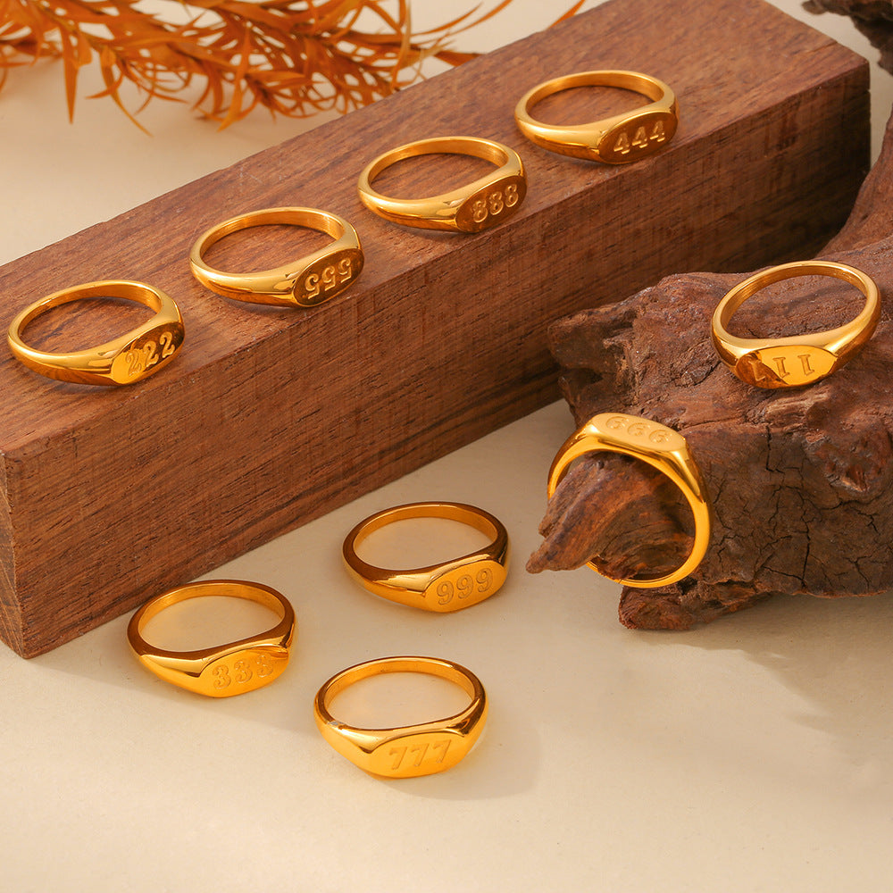 Chic style personality minimalist style elegant index finger ring lucky number three consecutive design sense titanium steel gold-plated ring