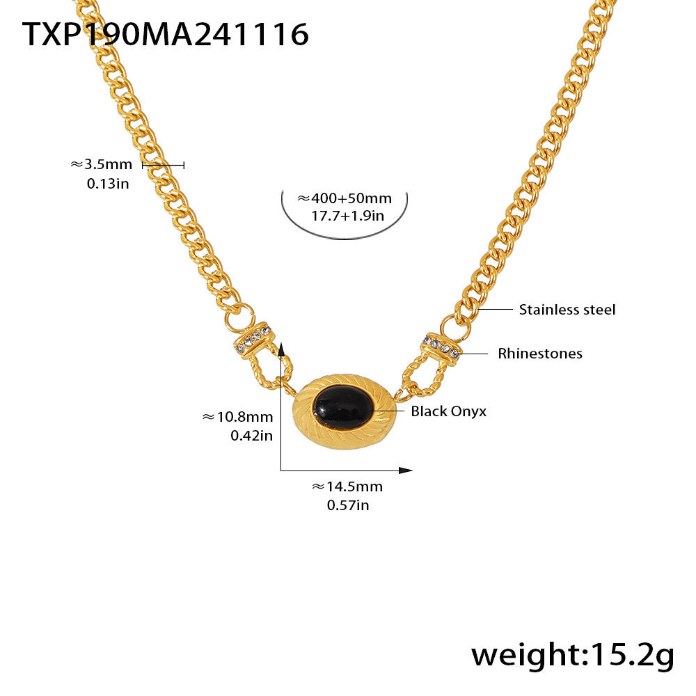 Black agate horseshoe buckle with diamond set necklace bracelet open bracelet jewelry stainless steel plated 18k gold