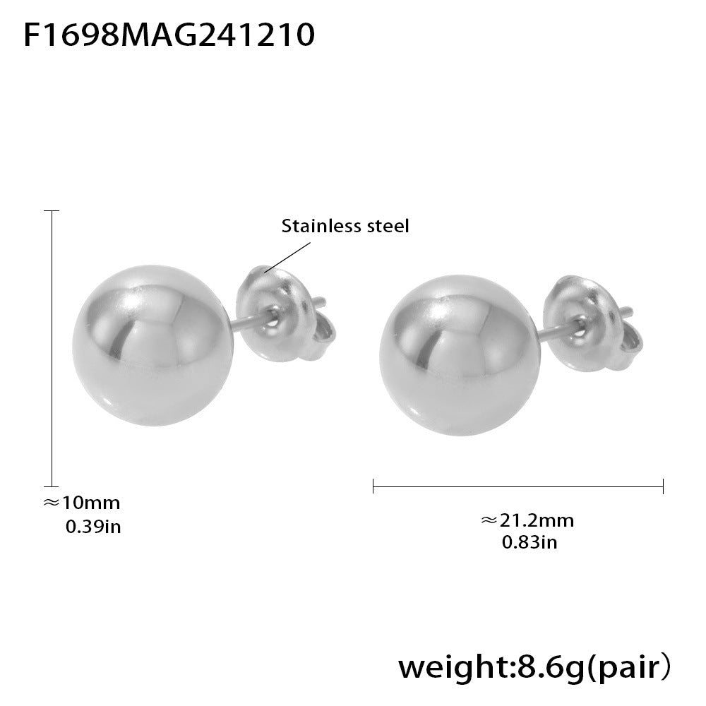 C-type hollow high-texture fine-polished steel ball two-wear stud earrings PVD-plated 18K real gold personalized ear jewelry