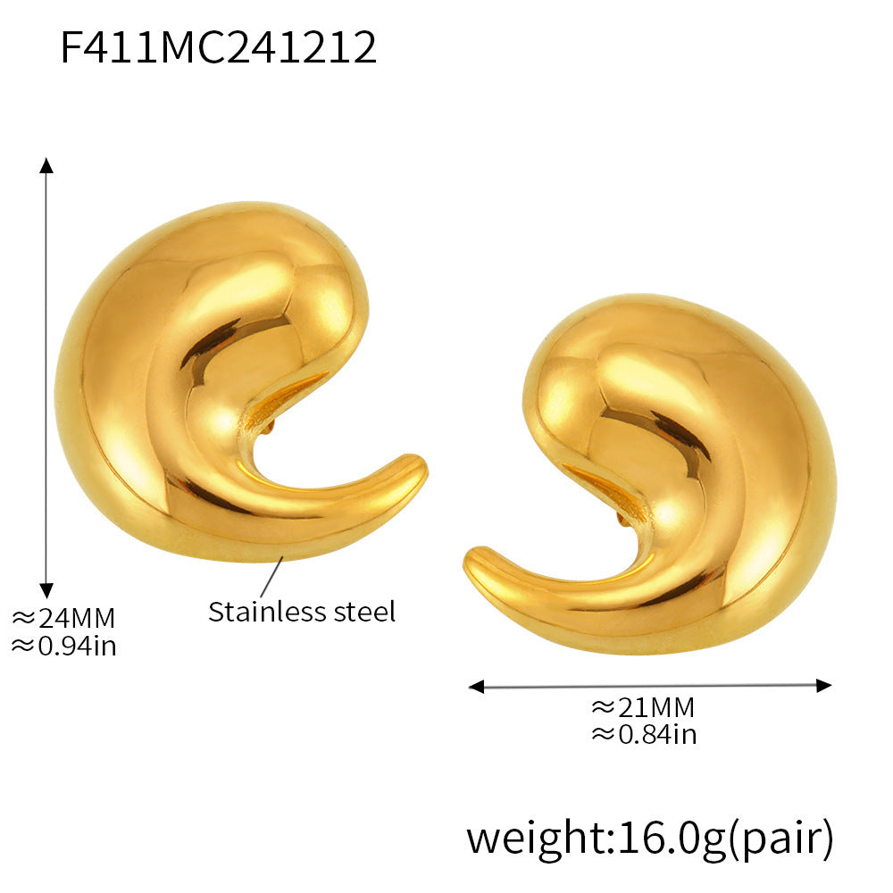 Stylish and simple curved water drop stud earrings stainless steel plated 18K real gold light luxury ins wind earrings women 99