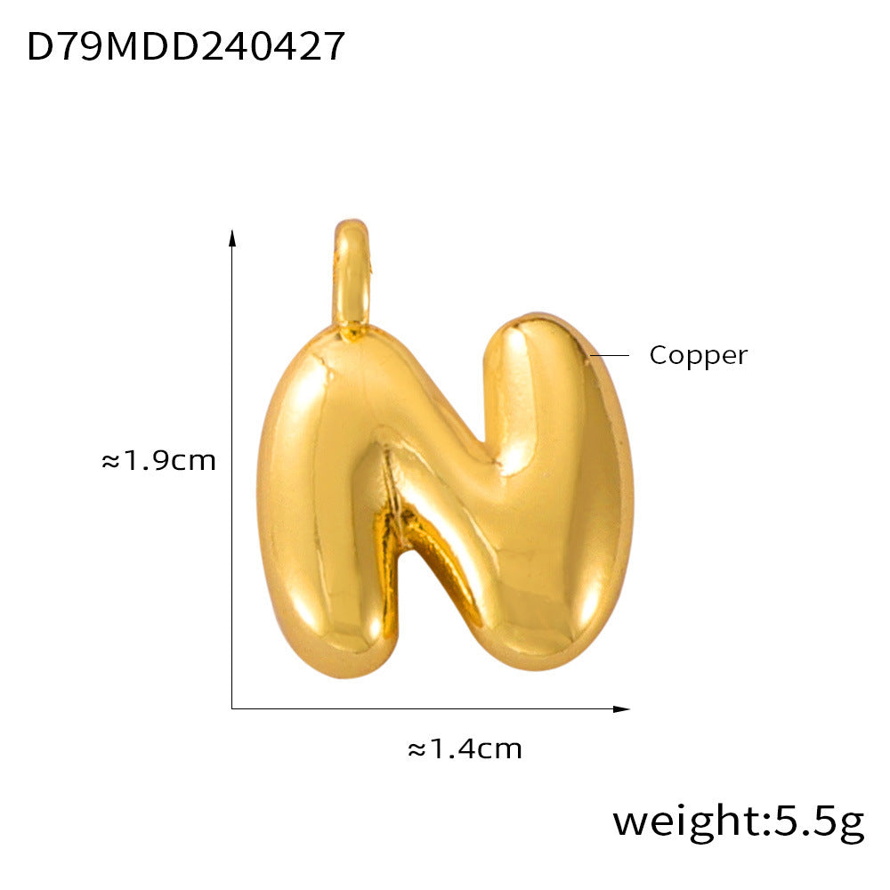 Hot Sale Glossy Bubble Balloon 26 English Letter Pendant Accessories Versatile Copper Gold Plated Jewelry 99