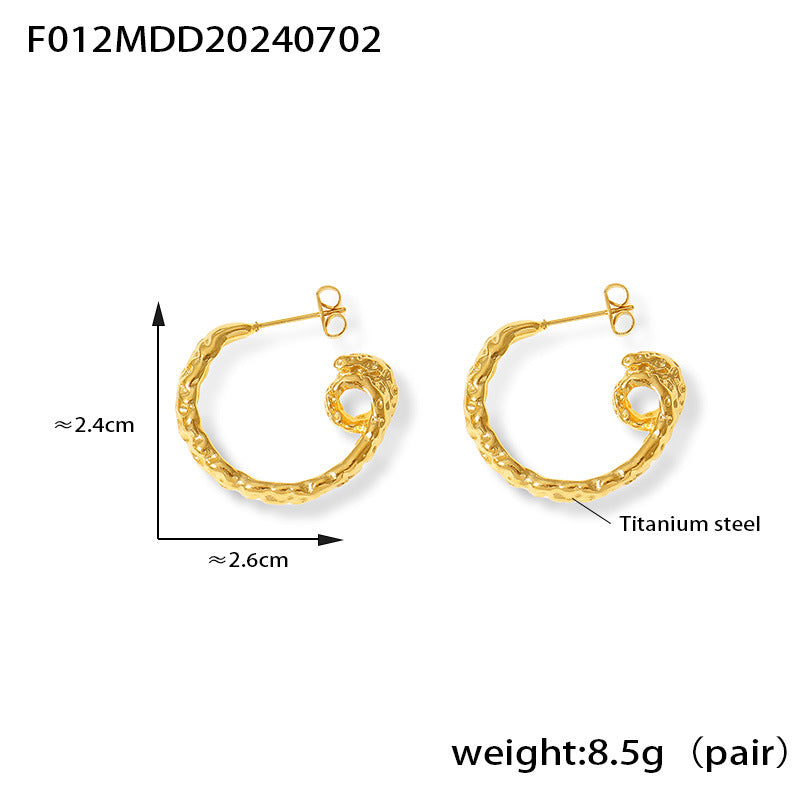 Retro Personality Irregular Folds Texture Design Sense Earrings Line Twist Design Sense Titanium Steel Earrings