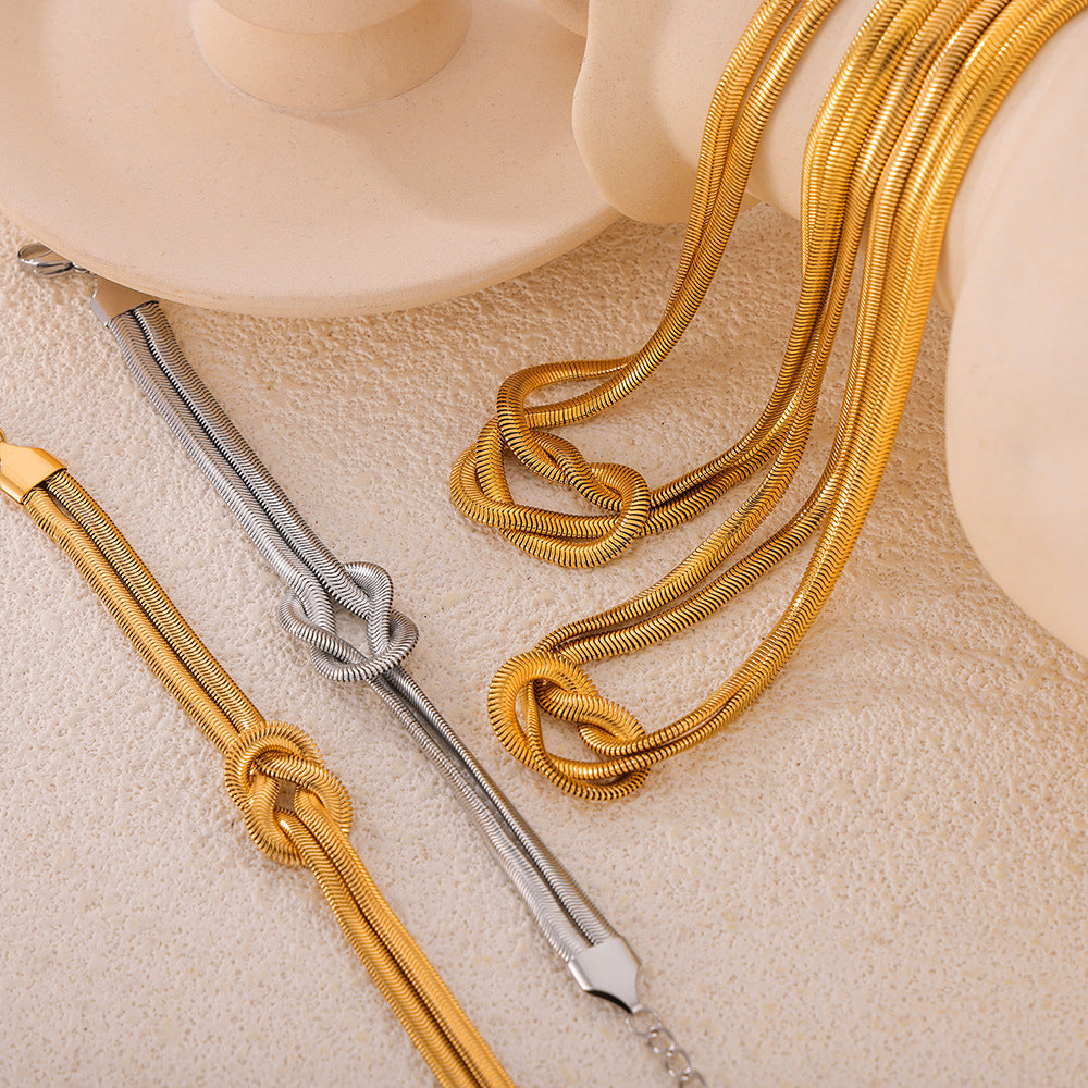 Personalized Punk Hip Hop Style Jewelry Personalized Knot Design Sense Double Layer Snake Bone Chain Titanium Steel Jewelry Set