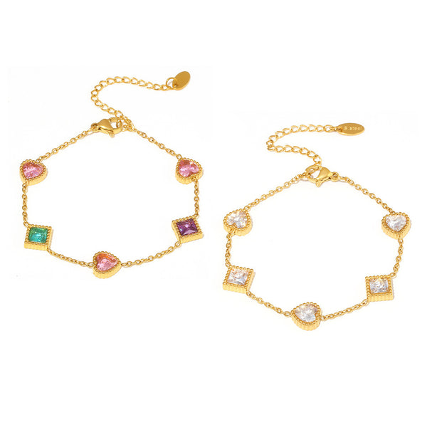 New gold love square zircon bracelet light luxury temperament titanium steel PVD plated 18K real gold niche jewelry